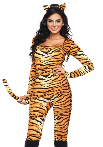 Wild Tigress Catsuit Full-Length Spandex Set with Tail & Ears, S/M