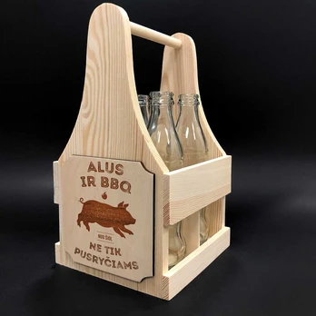 Medinė butelių dėžė "Alus ir BBQ"