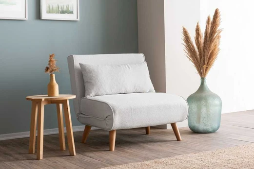 CREAM 1 sėdynės sofa-lova Folde Single - Teddy Fabric - Kreminis