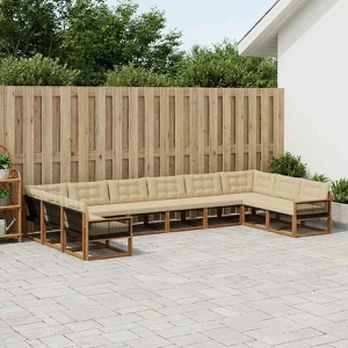 Lauko sofos komplektas su pagalve 10 pcs Natūralus ir bežinis