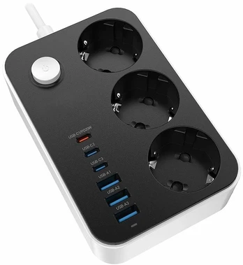 ColorWay CW-CHE36PDB Power Socket: 3xEU plugs/2xUSB-A/2xUSB-C White 2M