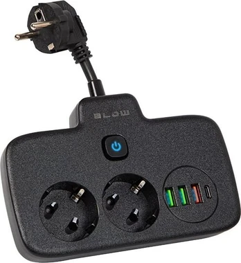 Prailgintuvas su 2 lizdais, 3 Usb ir C tipo jungtimi, su jungikliu