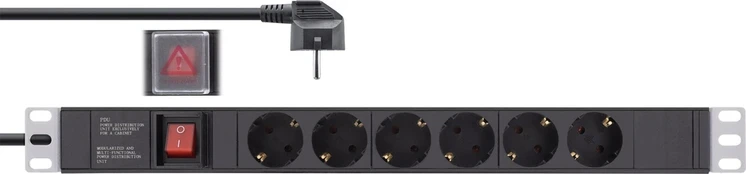 InLine 19'' socket strip, 6-way protective contact, with switch, 2m, juodas