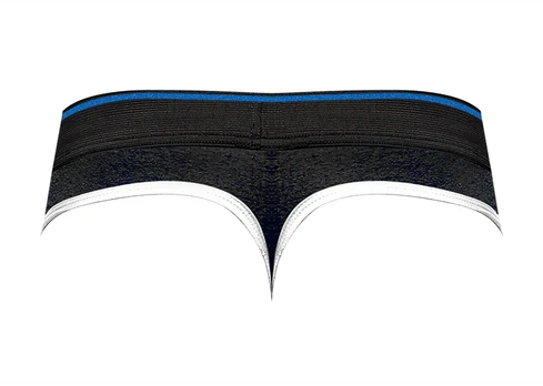 Male Power Panel Thong - S/M - Juodas/Mėlyna