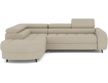 Vesteria left-hand corner sofa with sleeping function and storage compartment, beige velvet, Modern, Beige