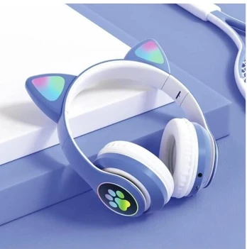 Buetooth ausinės Cat ears LED, mėlynos