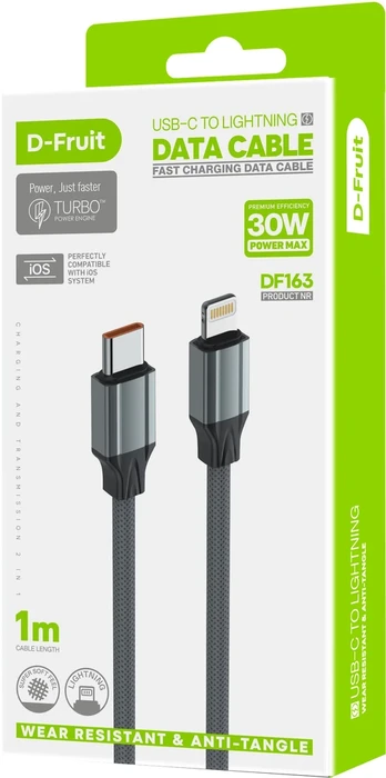 D-Fruit cable USB-C - Lighting DF163 1m, grey