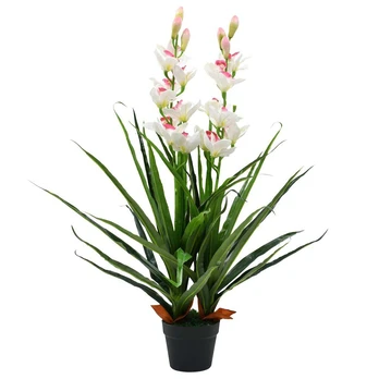 Dirbtinė cymbidium orchidėja su vazonu, 100cm, žalia