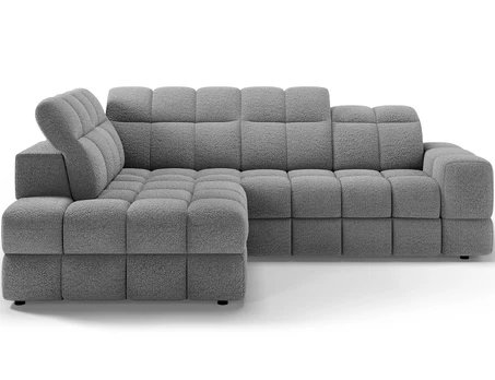 Bronon left-hand corner sofa with sleeping function and storage compartment, grey bouclé, Modern, Gray