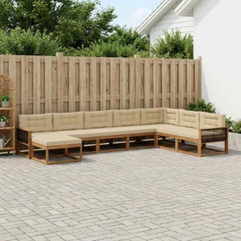 Lauko sofos komplektas su pagalve 8 pcs Natūralus ir bežinis
