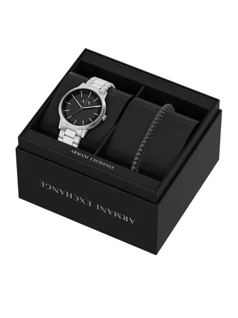 Rinkinys: laikrodis ir apyrankė Armani Exchange Cayde Gift Set AX7182SET Sidabrinė