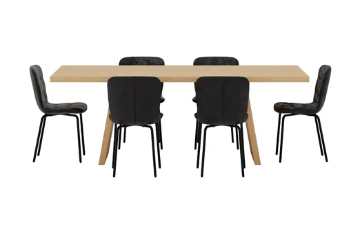 Logga Table - Nature with 6 Punsch Chair - Black