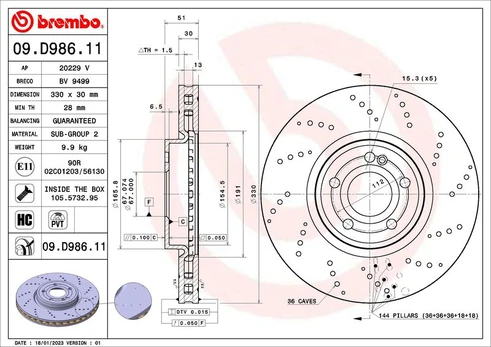 Stabdžių diskas BREMBO 09.D986.11