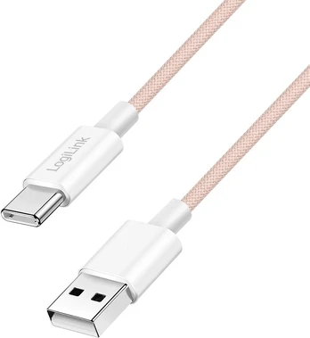 LogiLink USB-A - USB-C 0,5 m nailono pintas rožinis
