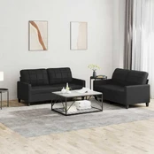 Sofa Sofos komplektas su pagalvėlėmis, 2 dalių, juodas, dirbtinė oda kaina