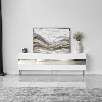 TV staliukas Kalune Design Leon, baltas/sidabro, 180 cm x 35 cm x 59 cm