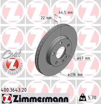 Stabdžių diskas ZIMMERMANN 400.3643.20