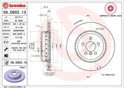 Stabdžių diskas BREMBO 09.D903.13