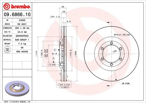 Stabdžių diskas BREMBO 09.6866.10