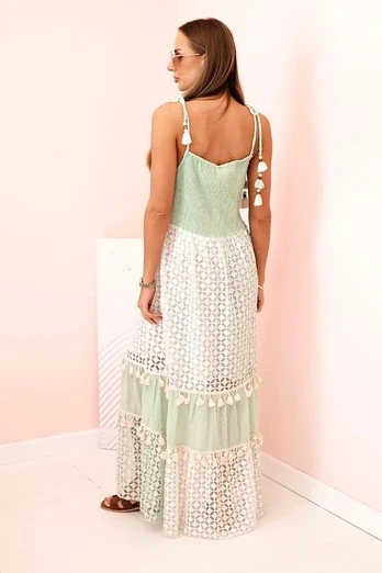 Moteriška boho suknelė su petnešėlėmis, mėtų spalvos