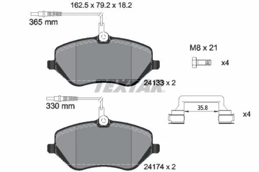 Stabdžių trinkelių rinkinys, diskinis stabdys TEXTAR 2413301