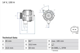BOSCH 0 986 047 550 Alternator kaina