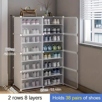 Kompaktiškas modulinis batų stovas su apsauga nuo dulkių, Clear-2-row 8 Layers