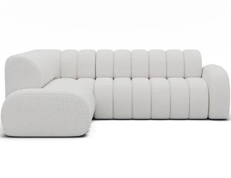 Villeo corner sofa with sleeping function and extendable seat, white chenille, left-hand, Modern, White