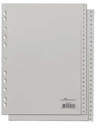 DURABLE Zahlenregister A4 gepr Taben 1-52 PP volldeck. grau