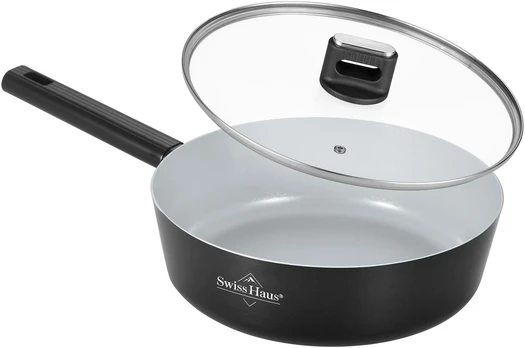Deep Frying Pan with Lid, 28 cm, Ceramic Coating, Juodas