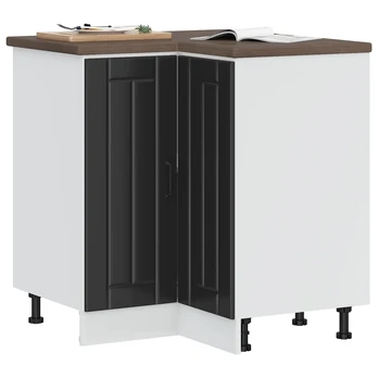 virtuvės kampinė spintelė "Lucca" Juodas Engineered Wood