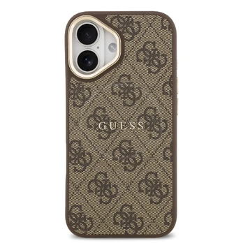 Guess PU Leather 4G Gold Frame MagSafe Case for iPhone 17 Brown