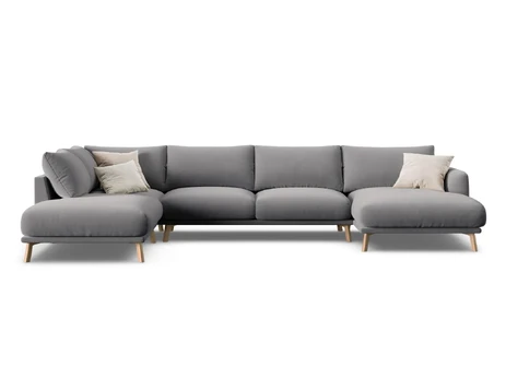 Velvet Panoramic Left Corner Sofa, "Naomi", 6 Seats, 365x235x75, Grey