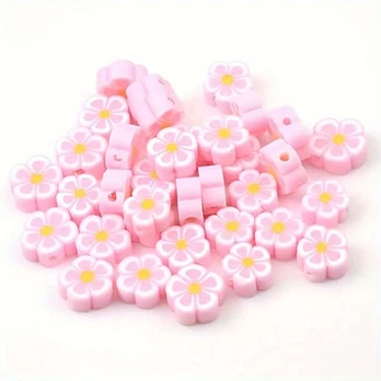 Karoliai, 30pcs10mm Pink Plum Blossom Soft Clay Beads