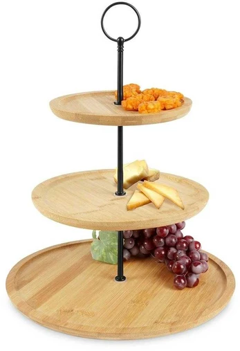 Serviravimo lėkštė bambukinė 3 aukštų 35 cm