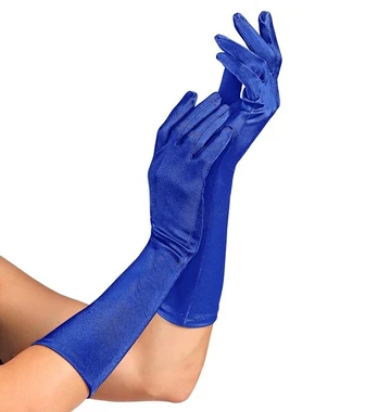 BLUE SATIN ELASTANE GLOVES 40 cm
