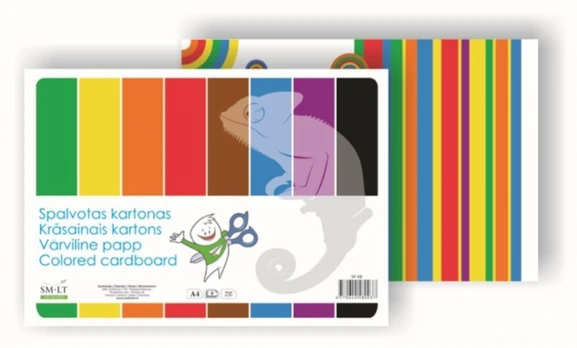 Kartonas SMLT, A4, 190 g, spalvotas, 8 lapai , vienpusis | SP-K8