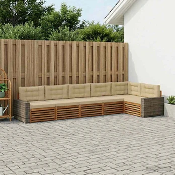 Lauko sofos komplektas 6 pcs Natūralus ir bežinis
