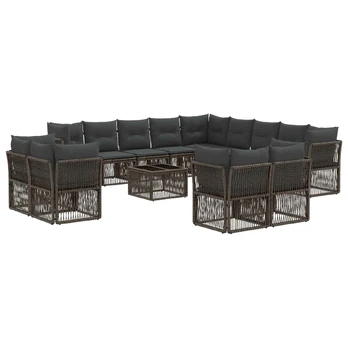 Sodo Sofų Rinkinys 14 pcs Pilka poliratanas