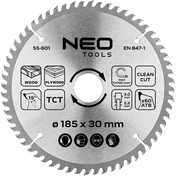 Neo Tools Diskinio pjūklo diskas, Widia, 185 x 30 mm, 60 dantų