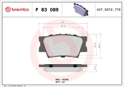 Stabdžių trinkelių rinkinys, diskinis stabdys BREMBO P83089