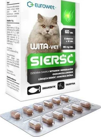EUROWET WitaVet vitaminai katėms kailiui, 60 tablečių