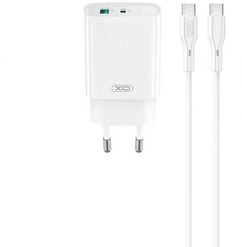 XO wall charger CE29 PD 20W 1x USB-C 1x USB baltas + cable USB-C - USB-C