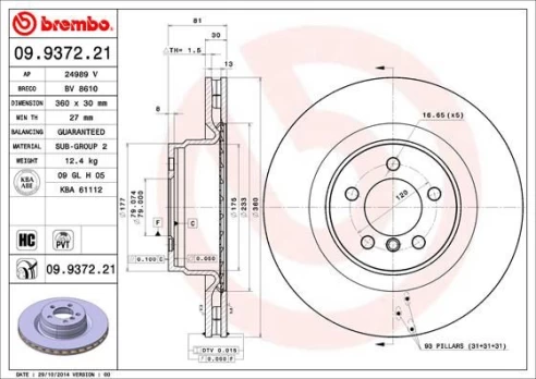 BREMBO 09.9372.21 Brake Disc