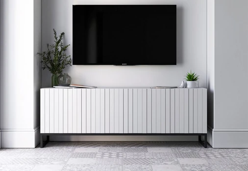 TV spintelė Meble Lindner 150 cm baltas matinis, metalinis rėmas