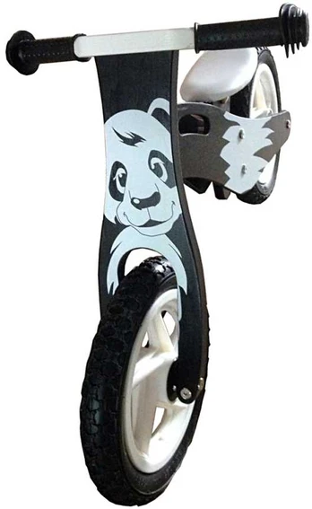 Megaleg Løbecykel Panda i træ med rigtige lufthjul