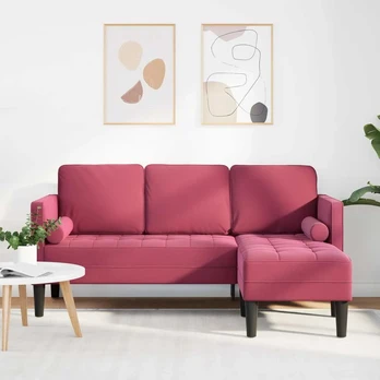 3-vietė sofa su L formos pufa vyno raudona 160 cm aksomas