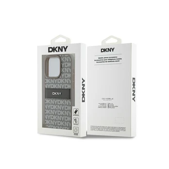 Dėklas DKNY PU Leather Repeat Pattern Tonal Stripe Case for iPhone 15 Pro rusvai gelsvas