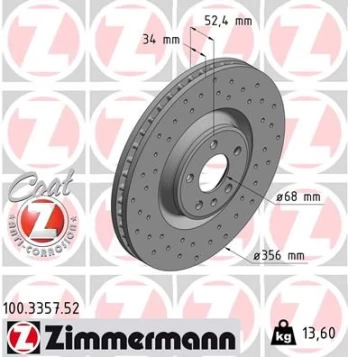 Stabdžių diskas ZIMMERMANN 100.3357.52