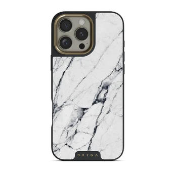 Satin White - Marble iPhone 16 Pro Case, Elite Dark (MagSafe) / Gold